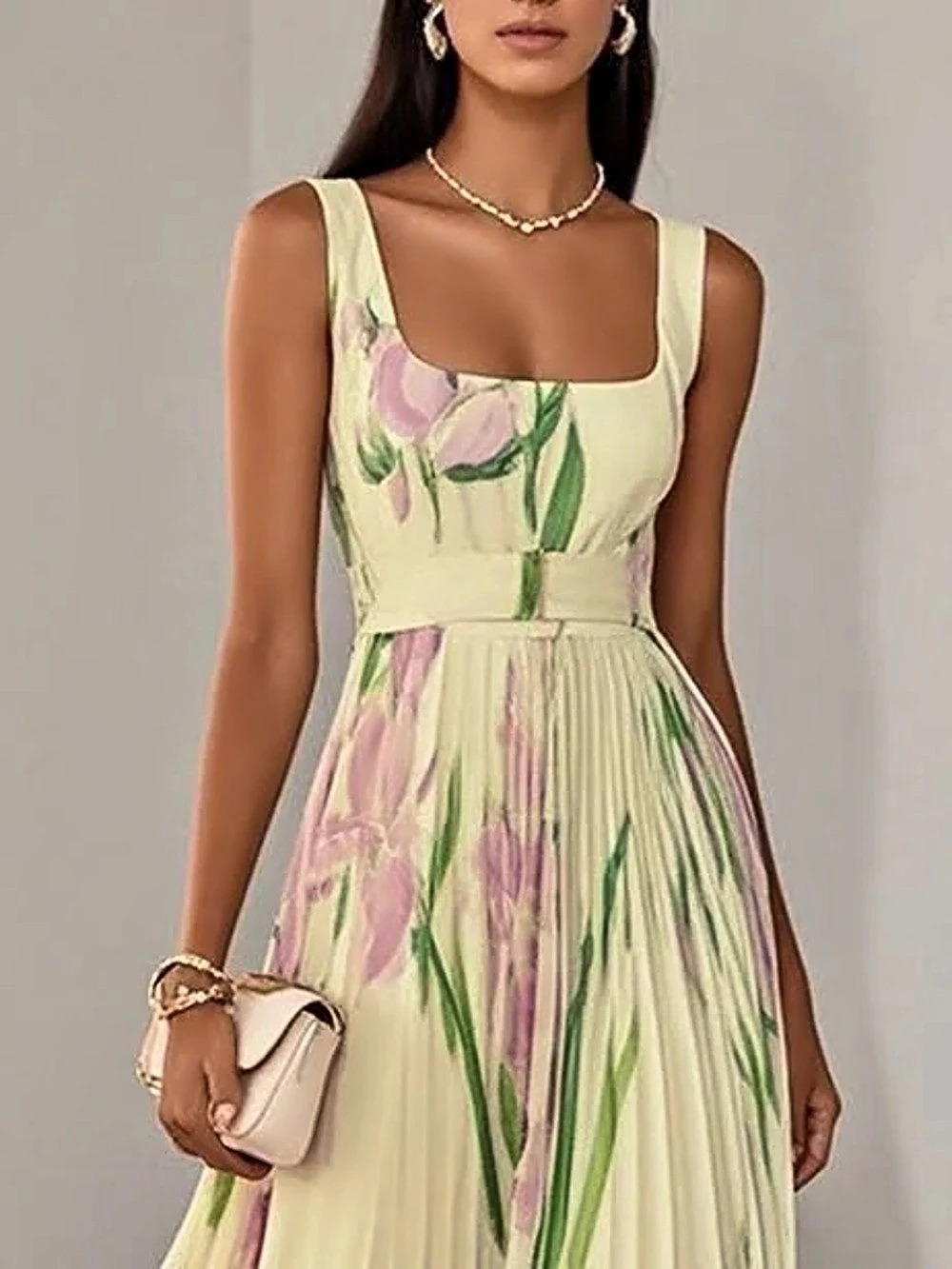 FEHAUTE Floral Maxi Dress in Yellow & Pink Like New